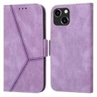 For iPhone 14 Plus Embossing Stripe RFID Leather Phone Case (Purple) - 1