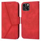 For iPhone 14 Plus Embossing Stripe RFID Leather Phone Case (Red) - 1