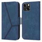 For iPhone 14 Plus Embossing Stripe RFID Leather Phone Case (Blue) - 1