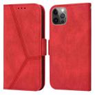 For iPhone 13 Pro Max Embossing Stripe RFID Leather Phone Case (Red) - 1