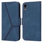 For iPhone XR Embossing Stripe RFID Leather Phone Case(Blue) - 1
