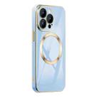 For iPhone 14 6D Gold Plated Magsafe Magnetic Phone Case (Sierra Blue) - 1