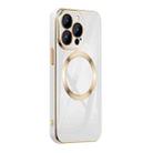 For iPhone 14 6D Gold Plated Magsafe Magnetic Phone Case (White) - 1