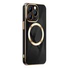 For iPhone 14 6D Gold Plated Magsafe Magnetic Phone Case (Black) - 1