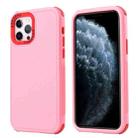 For iPhone 12 3 in 1 Four Corner Shockproof Phone Case(Pink+Red) - 1