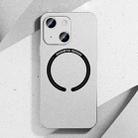 For iPhone 14 Plus Leather Electroplated Magsafe Case (Silver Grey) - 1