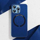 For iPhone 13 Pro Max Leather Electroplated Magsafe Case (Navy Blue) - 1