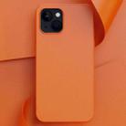 For iPhone 14 Plus Plain Skin Leather Phone Case (Orange) - 1