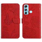 For Infinix Hot 11 HT03 Skin Feel Butterfly Embossed Flip Leather Phone Case(Red) - 1