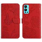 For Infinix Hot 12 HT03 Skin Feel Butterfly Embossed Flip Leather Phone Case(Red) - 1