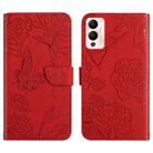 For Infinix Hot 12 Play HT03 Skin Feel Butterfly Embossed Flip Leather Phone Case(Red) - 1