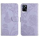 For Infinix Note 10 Pro HT03 Skin Feel Butterfly Embossed Flip Leather Phone Case(Purple) - 1