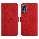 For Infinix Note 11 HT03 Skin Feel Butterfly Embossed Flip Leather Phone Case(Red) - 1