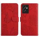 For Infinix Note 12 G96 HT03 Skin Feel Butterfly Embossed Flip Leather Phone Case(Red) - 1