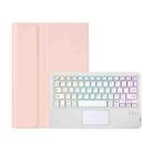 OP12-AS Lambskin Texture Ultra-thin Bluetooth Keyboard Leather Case with Touchpad & Backlight For OPPO Pad Air 10.4 inch(Pink) - 1