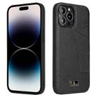 For iPhone 14 Pro Fierre Shann Leather Texture Phone Back Cover Case(Ox Tendon Black) - 1