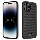 For iPhone 14 Pro Fierre Shann Leather Texture Phone Back Cover Case(Woven Black) - 1