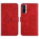 For Tecno Camon 17 Pro HT03 Skin Feel Butterfly Embossed Flip Leather Phone Case(Red) - 1