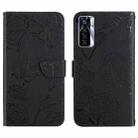 For Tecno Camon 17 Pro HT03 Skin Feel Butterfly Embossed Flip Leather Phone Case(Black) - 1