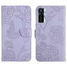 For Tecno Camon 17 Pro HT03 Skin Feel Butterfly Embossed Flip Leather Phone Case(Purple) - 1