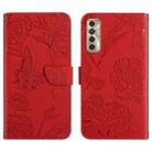 For Tecno Camon 17P HT03 Skin Feel Butterfly Embossed Flip Leather Phone Case(Red) - 1