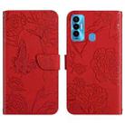 For Tecno Camon 18i HT03 Skin Feel Butterfly Embossed Flip Leather Phone Case(Red) - 1