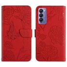 For Tecno Camon 18 P HT03 Skin Feel Butterfly Embossed Flip Leather Phone Case(Red) - 1