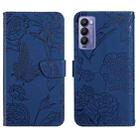 For Tecno Camon 18 P HT03 Skin Feel Butterfly Embossed Flip Leather Phone Case(Blue) - 1