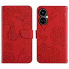 For Tecno Camon 19 4G HT03 Skin Feel Butterfly Embossed Flip Leather Phone Case(Red) - 1