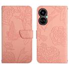 For Tecno Camon 19 4G HT03 Skin Feel Butterfly Embossed Flip Leather Phone Case(Pink) - 1