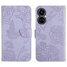 For Tecno Camon 19 4G HT03 Skin Feel Butterfly Embossed Flip Leather Phone Case(Purple) - 1