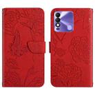 For Tecno Spark 8 HT03 Skin Feel Butterfly Embossed Flip Leather Phone Case(Red) - 1