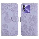 For Tecno Spark 8 HT03 Skin Feel Butterfly Embossed Flip Leather Phone Case(Purple) - 1