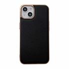 For iPhone 14 Waves Series Nano Electroplating Genuine Leather Phone Case (Black) - 1