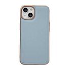 For iPhone 14 Waves Series Nano Electroplating Genuine Leather Phone Case (Blue) - 1