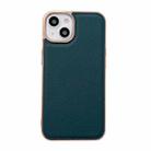 For iPhone 13 Waves Series Nano Electroplating Genuine Leather Phone Case(Green) - 1