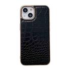 For iPhone 14 Crocodile Texture Genuine Leather Nano Electroplating Phone Case (Black) - 1