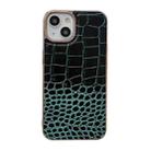 For iPhone 14 Crocodile Texture Genuine Leather Nano Electroplating Phone Case (Dark Green) - 1