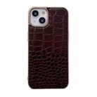 For iPhone 14 Crocodile Texture Genuine Leather Nano Electroplating Phone Case (Coffee) - 1