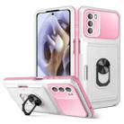 For Motorola Moto G31/G41 Card Ring Holder PC + TPU Phone Case(White+Pink) - 1