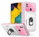 For Samsung Galaxy A20/A30 Card Ring Holder PC + TPU Phone Case(White+Pink) - 1