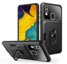 For Samsung Galaxy A20/A30 Card Ring Holder PC + TPU Phone Case(Black) - 1