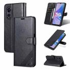 For OPPO A97 5G AZNS Sheepskin Texture Flip Leather Phone Case(Black) - 1