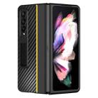 For Samsung Galaxy Z Fold4 Carbon Fiber Texture Shockproof Splicing Leather Case with Holder(Yellow) - 1