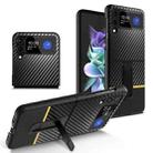 For Samsung Galaxy Z Flip4 Carbon Fiber Texture Shockproof Splicing Leather Case with Holder(Yellow) - 1