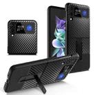 For Samsung Galaxy Z Flip4 Carbon Fiber Texture Shockproof Splicing Leather Case with Holder(Black) - 1