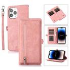 For iPhone 14 Pro Zipper Card Slot Buckle Wallet Leather Phone Case(Rose Gold) - 1