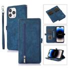 For iPhone 14 Pro Zipper Card Slot Buckle Wallet Leather Phone Case(Blue) - 1