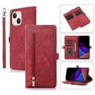 For iPhone 14 Plus Zipper Card Slot Buckle Wallet Leather Phone Case (Red) - 1