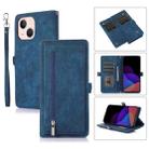 For iPhone 14 Plus Zipper Card Slot Buckle Wallet Leather Phone Case (Blue) - 1